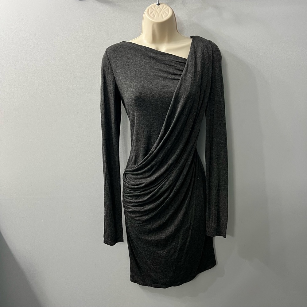 Max Studio Grey Long Sleeve Crossover Draped Dress Size Extra Small
